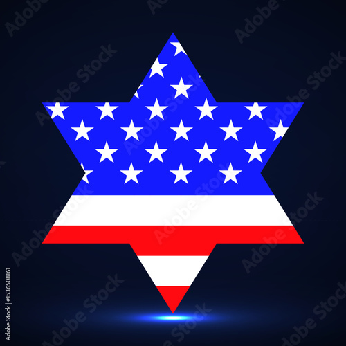Star of David with american flag inside. Religious symbol
