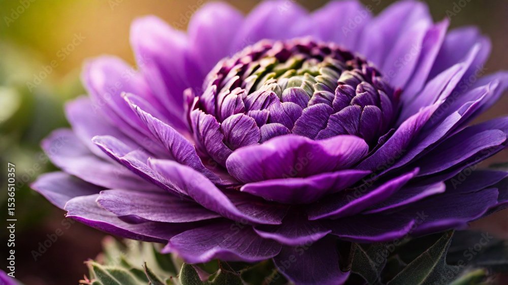 Obraz premium Macro Photo of Purple Artichoke Bloom with Layered Petals and Emerald‑Toned Core