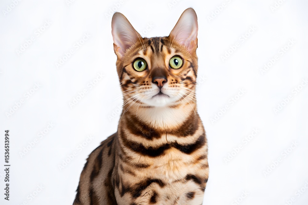 Obraz premium British Shorthair cat sitting on white background looking adorable with soft grey fur and bright eyes