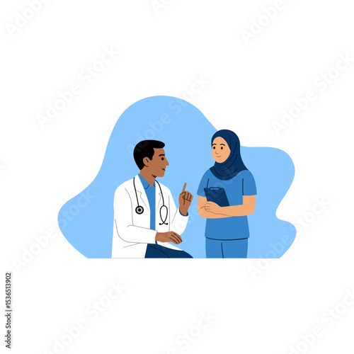 Medical Team Discussion – Doctor and Nurse Vector Illustration
