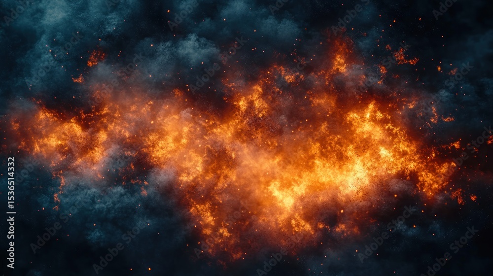 Naklejka premium Fiery chaos erupts amidst dark smoke