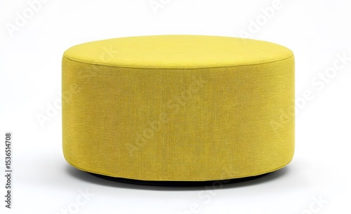 Yellow cylinder classic ottoman or footstool. Interior design concept. Isolated object on white background