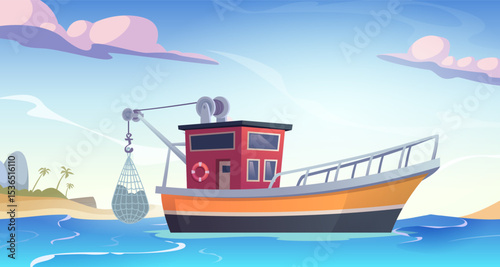 Fishing boat. sea landscape background with fishing boat