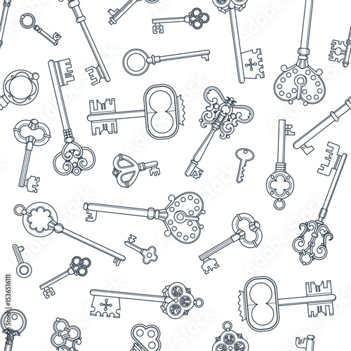 Key pattern. retro keys collection. vector seamless background