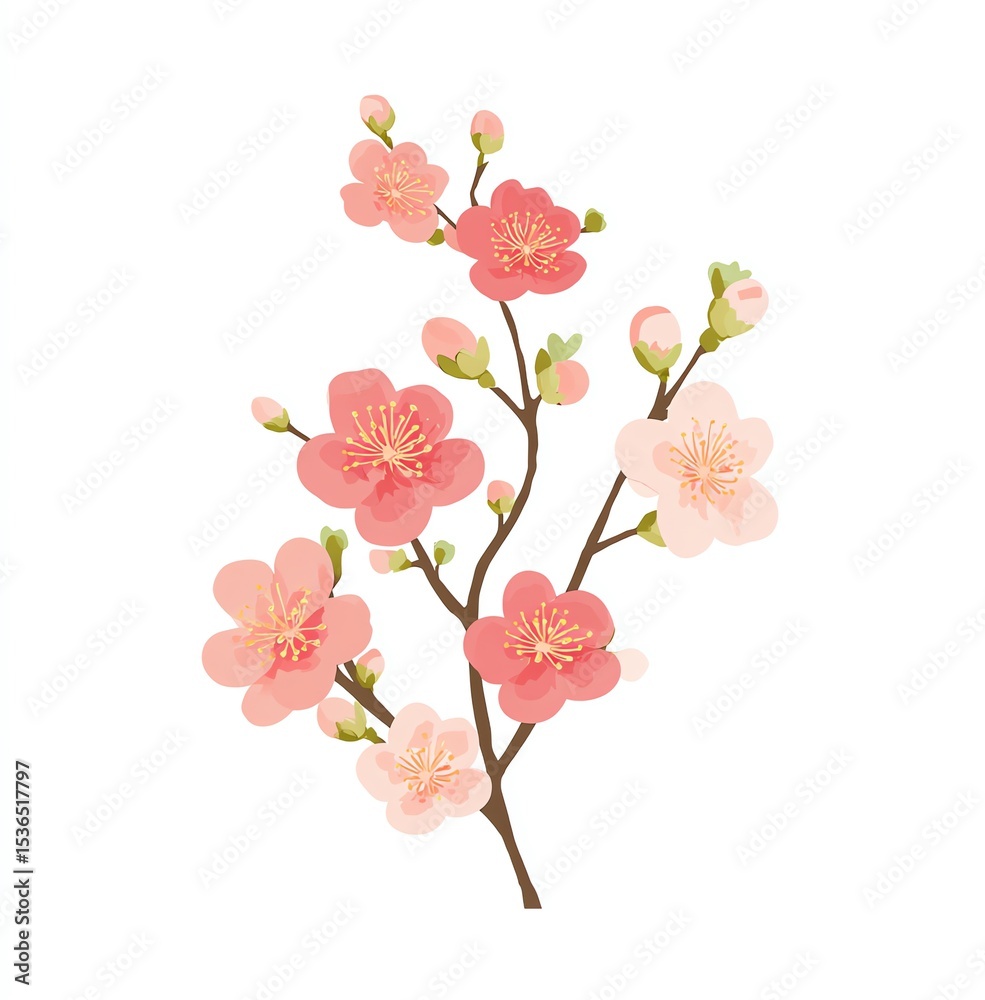 Fototapeta premium Delicate Pink Cherry Blossoms in Full Bloom on a Branch, a Stunning Floral Display