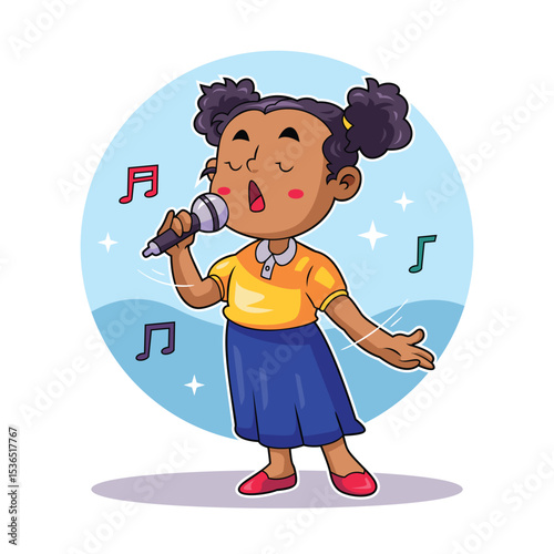 Girl Singing with Microphone on Stage