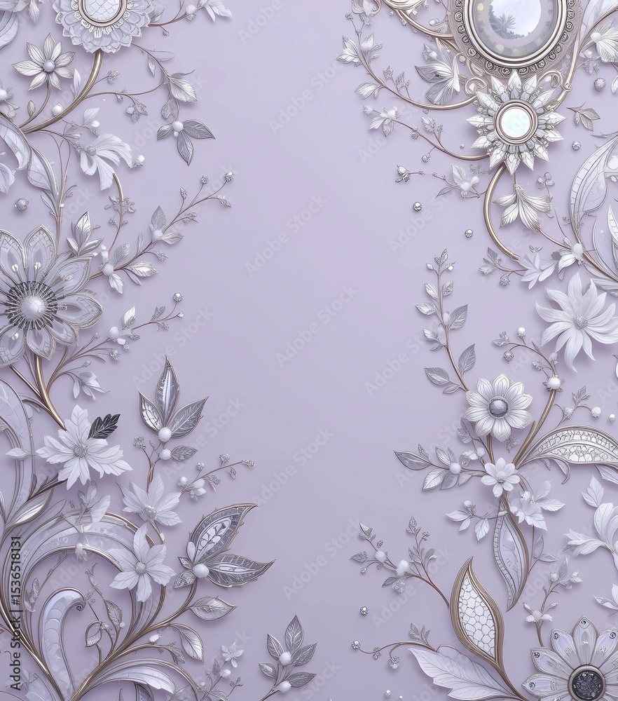 Fototapeta premium Powder lavender background, gentle paisleys, and pearl-mirror decor.