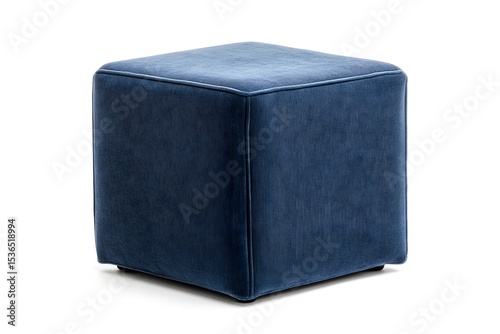 Blue square ecological ottoman or footstool. Interior design concept. Isolated object on white background