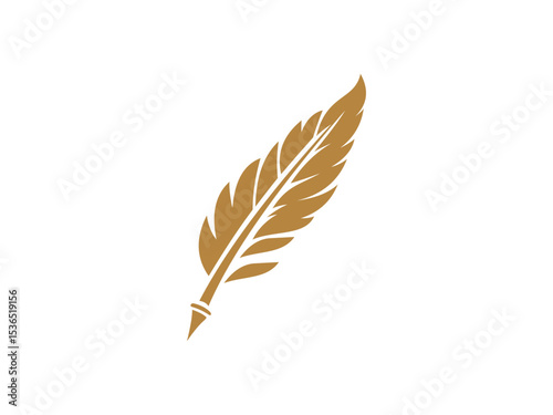 Classic Quill Feather Icon, Golden Vector Design