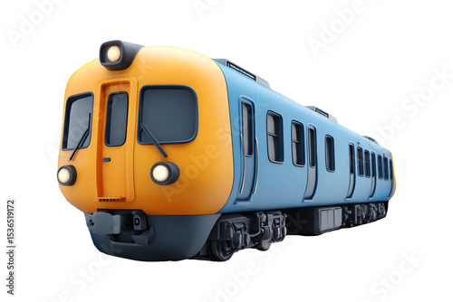 Stylized commuter train rendering, isolated on a transparent background for graphic design