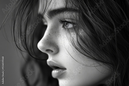 Close-up of a young woman brushing her hair and noticing significant hair loss on the comb, concerned about thinning hair., Generative AI