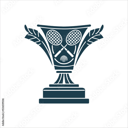 Badminton Trophy Icon, Sport Achievement Symbol A trophy with badminton motifs