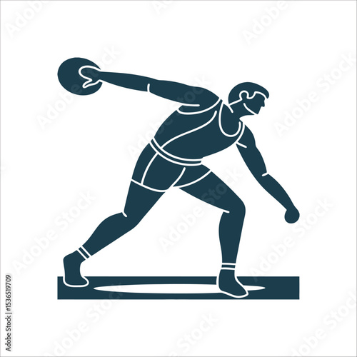 Discus Thrower Silhouette, Arm Extended, Ready to Throw Discus Thrower Spinning Arm extended disc in hand