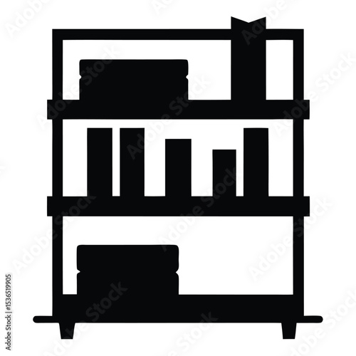  a silhouette of a modern bookshelf. 
