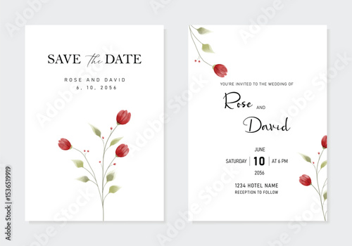 Luxury wedding invitation card background vector. Watercolor botanical flowers texture. Design for wedding, vip cover template, rsvp modern card, poster.