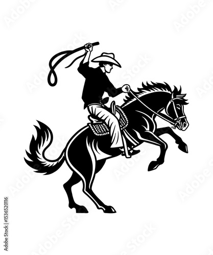 Bucking Bronco Silhouette Illustration Cowboy Riding Horse Rodeo Design Vector, Horse Silhouette vector illustration, Silhouette of Horse and Rider Animation, Horse racing silhouette vector 