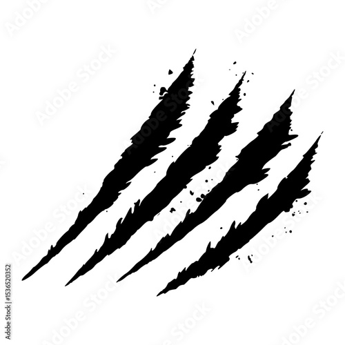 Wild animal claw mark in grunge style. Detailed torn scratch, isolated and perfect for Halloween, predator themes, or horror vector artwork.
