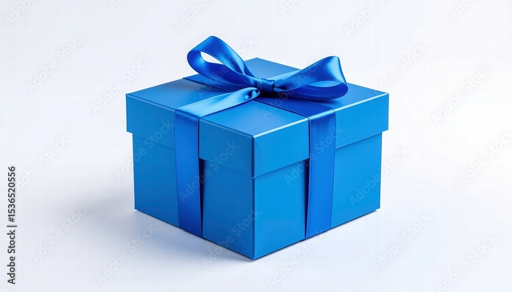 Obraz premium A blue gift box with a blue ribbon, isolated on a white background. 