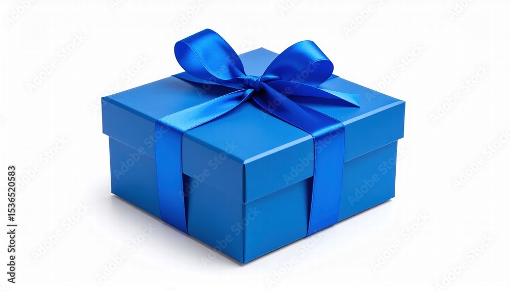 Obraz premium A blue gift box with a blue ribbon, isolated on a white background. 