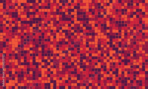 Abstract red and orange pixel mosaic pattern.  Dynamic, energetic design ideal for tech backgrounds, website banners, or modern branding.