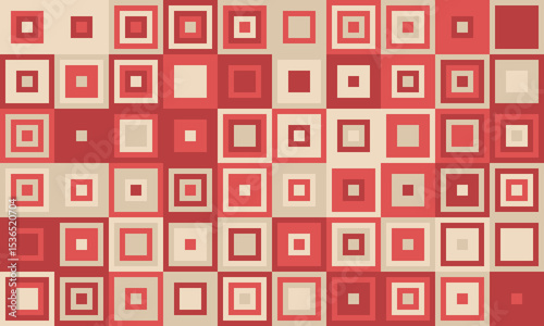 Abstract geometric pattern featuring a mosaic of nested squares in muted red and beige tones.  Ideal for backgrounds, website design, or textile prints.