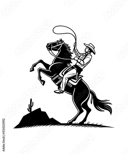 Western Cowboy Rides Rearing Horse, Dynamic Vector Silhouette Perfect for Shirts, Posters, Horse Silhouette vector illustration, Collection of horse silhouettes set vector illustration. isolated 