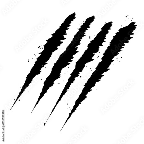 Grunge-style claw mark with fierce texture, ideal for wild animal attacks or scary visual designs. Isolated vector graphic on transparent background.
