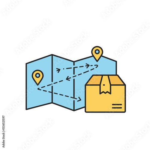 Tracking order icon with map route and delivery package illustration  