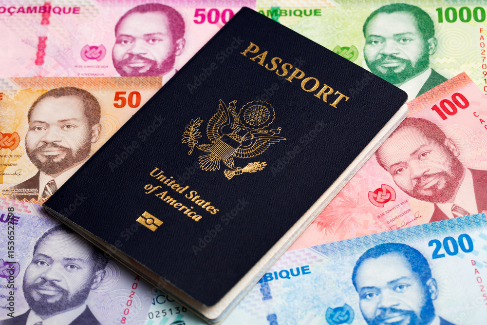 American passport on Mozambican metical American passport on Mozambican metical