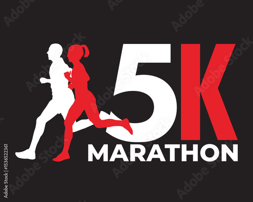 Silhouette of a man and woman running a 5K marathon - vector logo design - vector illustration