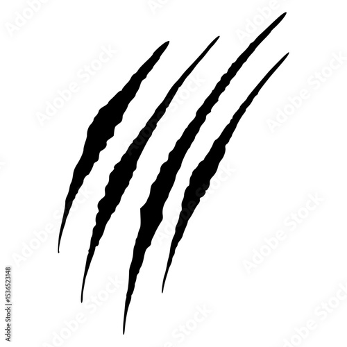 Jagged claw slash graphic with ripped texture and intense detail. Suitable for scary vector art or wild predator elements in design projects.
