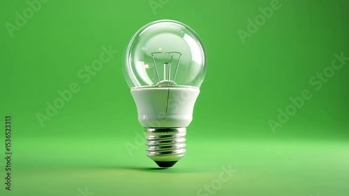 Bright Light Bulb on Green Background with Shine and Reflection for Energy Concepts and Design Ideas