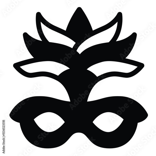 Festival mask with feathers solid icon, tropical voyage concept. Vector graphics. Carnival event vintage mask, anonymity sign on white background, style mobile or design.