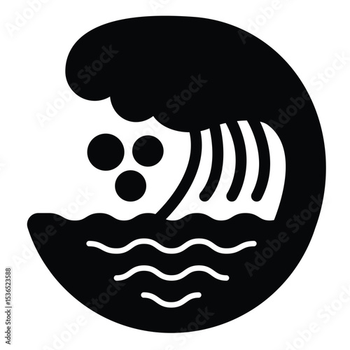 Sea wave with foam solid icon, tropical voyage concept. Vector graphics. Big water wave, ocean landscape bubble sign on white background, style mobile or design.