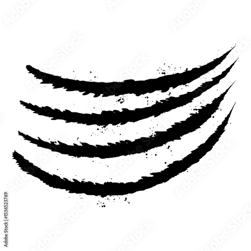 Grungy scratch mark from wild creature claw, isolated on transparent background. Perfect for horror art, monster graphics, or wild animal attacks.
