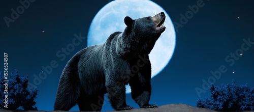 Bear walking on moonlight night