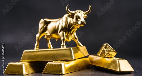 Bull and gold. Stock market, business. Economic power.
