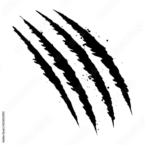 Vector artwork of deep claw scratch with torn effect and grunge texture. Ideal for wild animal attack, scary themes, or monster visuals.
