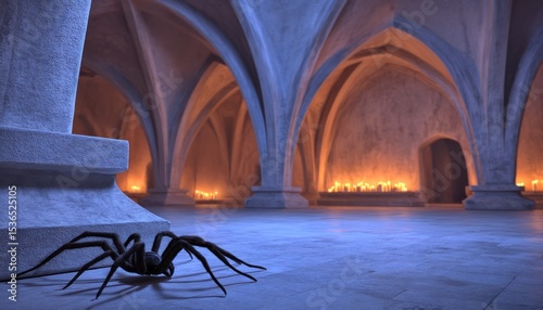 Spooky crypt with spider