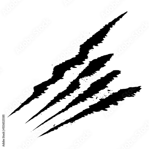 Distressed claw mark vector with wild texture and rough lines. Use for aggressive graphic projects, animal attacks, or horror artwork.
