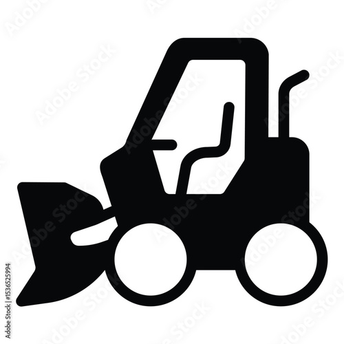 Tractor with bucket solid icon, making road concept. Vector graphics. Motor tractor vehicle, heavy transport sign on white background, style mobile or design.