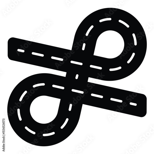 Two loop road tracks solid icon, making road concept. Vector graphics. Road construction project plan sign on white background, style mobile or design.
