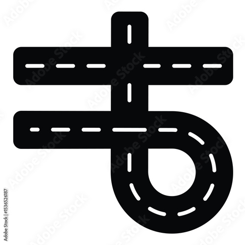 One loop road tracks solid icon, making road concept. Vector graphics. Road construction project plan sign on white background, style mobile or design.