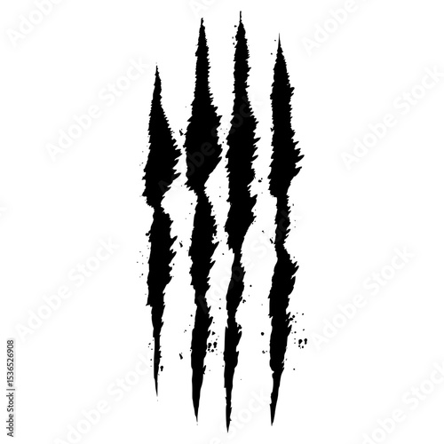 Vector illustration of wild claw mark with shredded texture. Ideal for animal attack graphics, horror themes, or aggressive design accents.
