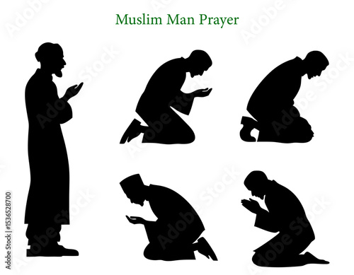 A collection of  silhouette of a Muslim man and woman praying silhouette islamic