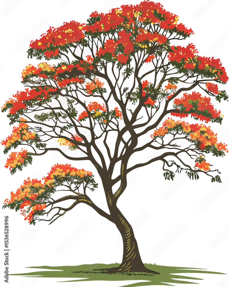 Fototapeta premium Vibrant Red Flamboyant Tree A Majestic Illustration of Nature's Beauty