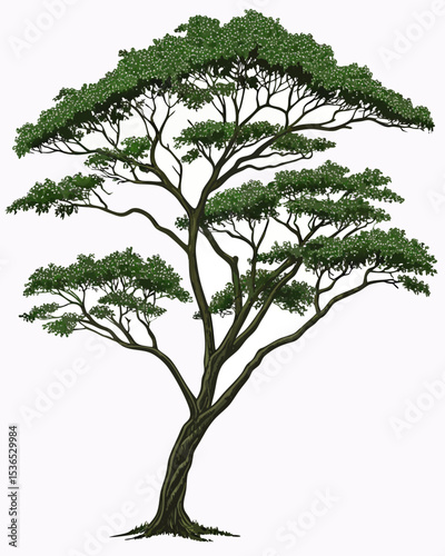 Majestic African Acacia Tree A Detailed Illustration of Nature's Majesty