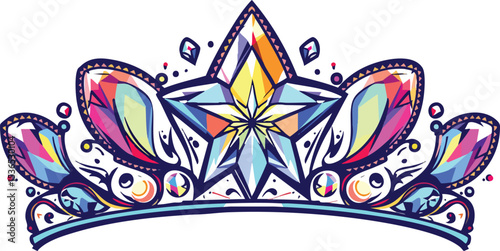 Colorful geometric tiara or crown design with star ornament for fashion and royalty.