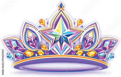 Elegant colorful mosaic crown illustration adorned with gems and a central star shape.