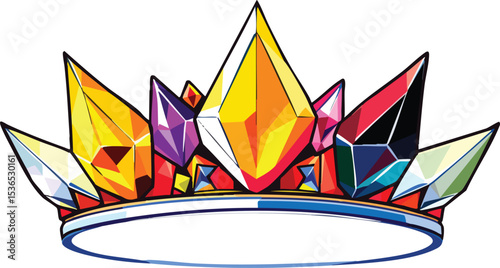 Vibrant colorful crown illustration featuring geometric gemstones for royal designs.